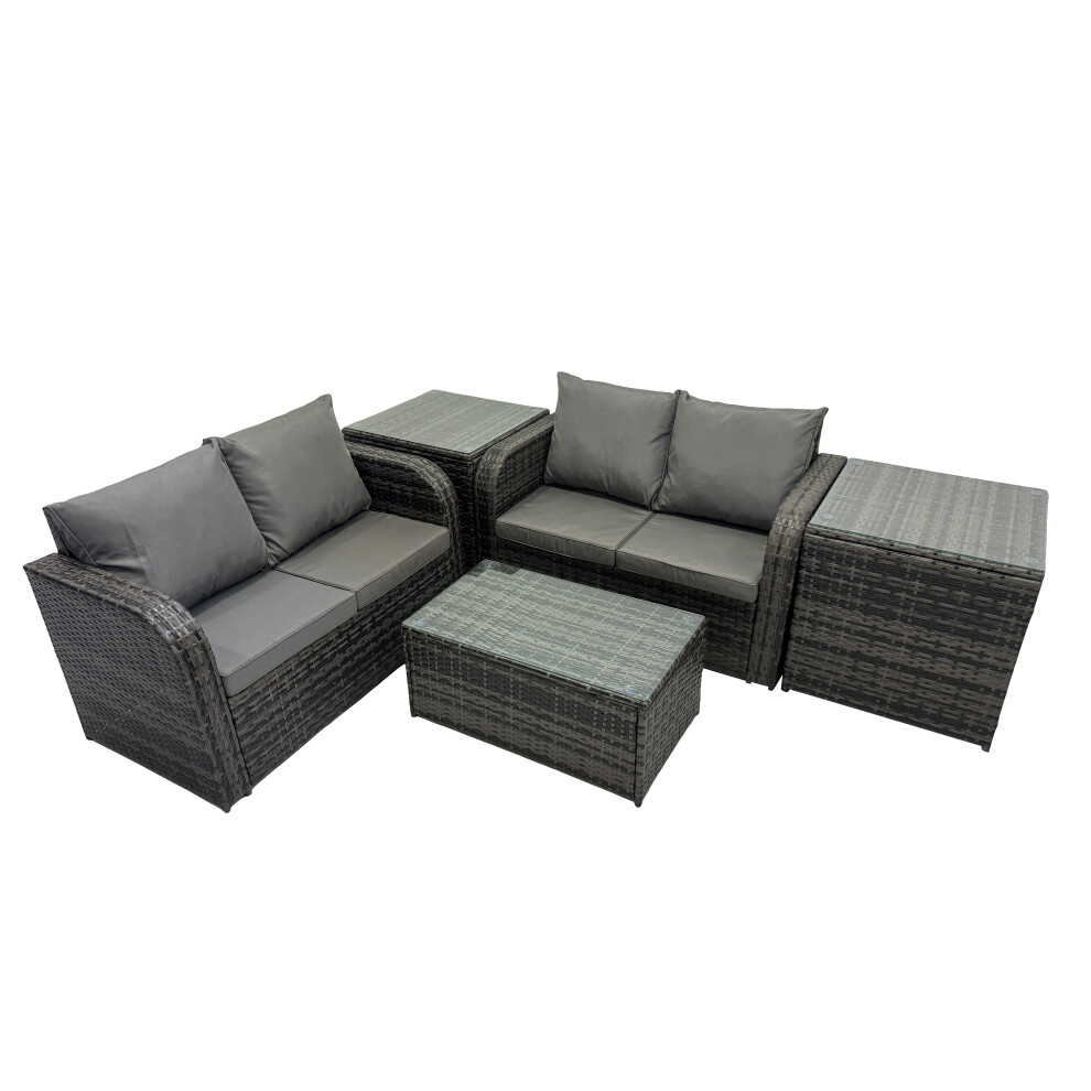 Fimous Dark/Grey Outdoor Love Sofa Coffee Table Set Garden Rattan Furniture Set 4 Seater With 2 Side Tables - Image 2