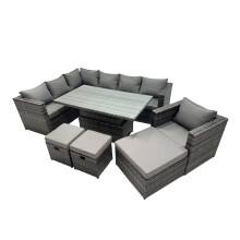Fimous 10-seater Corner Sofa Set Rattan Garden Furniture Set with 3 Stool