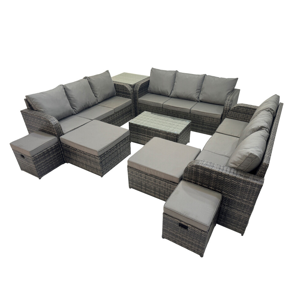 Fimous Garden Rattan Furniture Set 13 Seater With Side Table 4 Stools