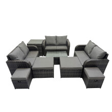 Fimous Garden Rattan Furniture Set 10 Seater with 4 Stools Side Table