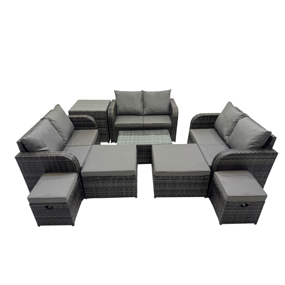 Fimous Garden Rattan Furniture Set 10 Seater With 4 Stools Side Table