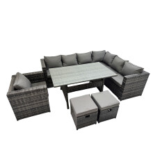 Fimous 10 Seater Patio Dining Corner Sofa Sets with Chair 2 Small Stools