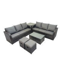 Fimous Garden Rattan Furniture Set 8 Seater with 2 Small Stools Side Table
