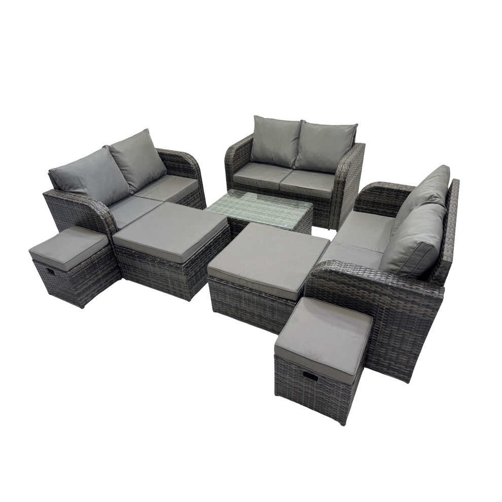 Fimous Garden Rattan Furniture Set 10 Seater With 4 Stools