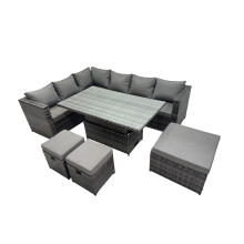 Fimous 9-seater Rattan Garden Furniture Dining Set with 3 Stools