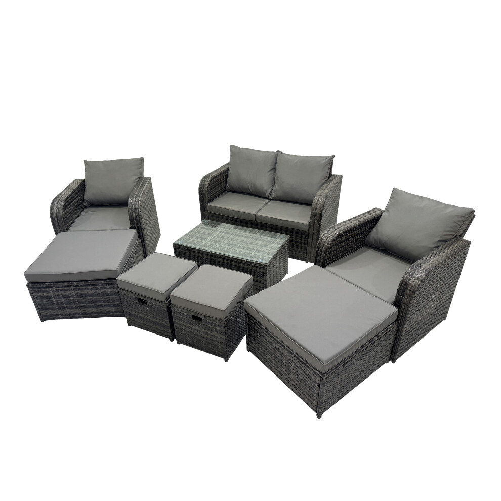 Fimous Garden Rattan Furniture Set 8 Seater With 4 Stools