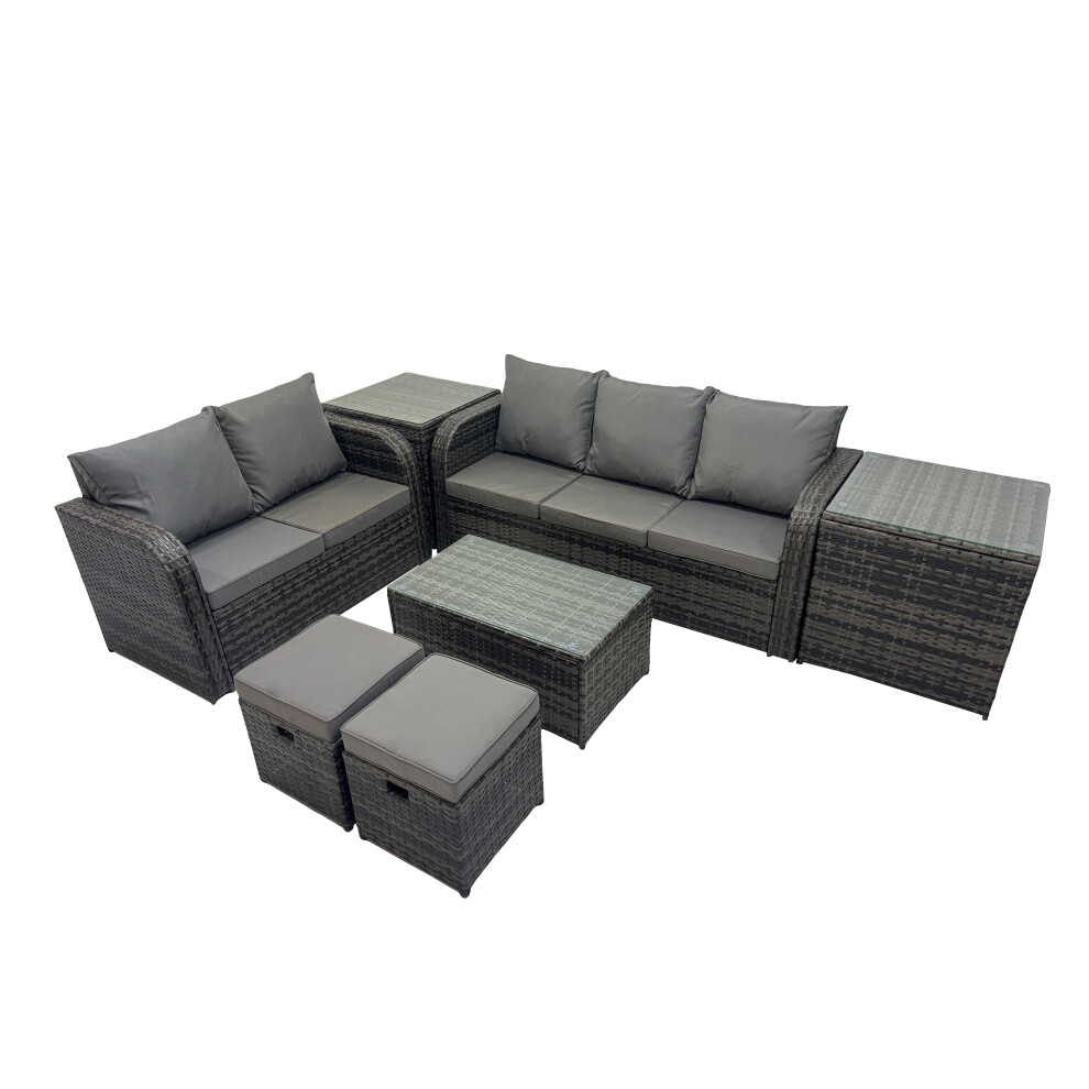 Fimous Garden Rattan Furniture Set 7 Seater With 2 Stools 2 Side Tables Small