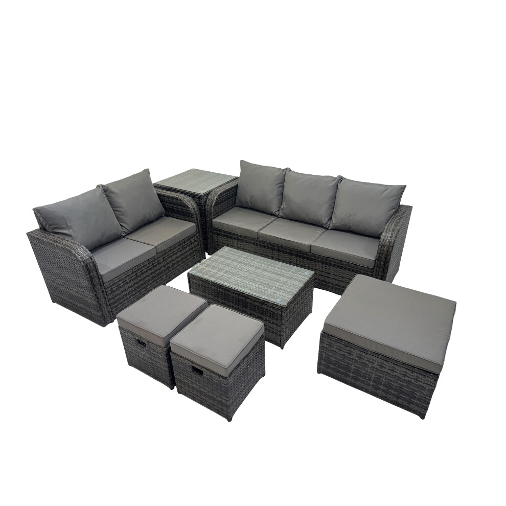 Fimous Garden Rattan Furniture Set 8 Seater with Side Table 3 Stools