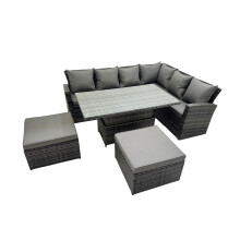 Fimous 8 Seat Rattan Garden Furniture Corner Sofa Set with 2 Big Footstools