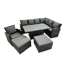 Fimous 9 Seat Rattan Garden Furniture Corner Sofa Set with 2 Big Footstools