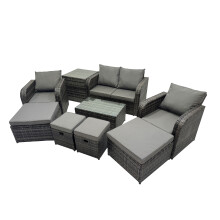 Fimous Garden Rattan Furniture Set 8 Seater with 4 Stools Side Table