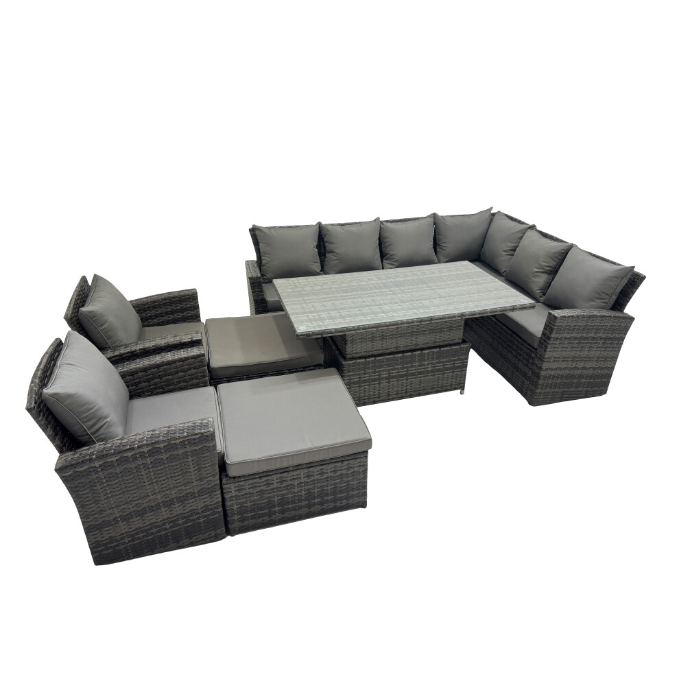 Fimous 10 Seat Rattan Garden Furniture Corner Sofa Set with 2 Big Footstools