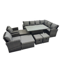 Fimous 12 Seat Rattan Garden Furniture Corner Sofa Set with 4 Footstool