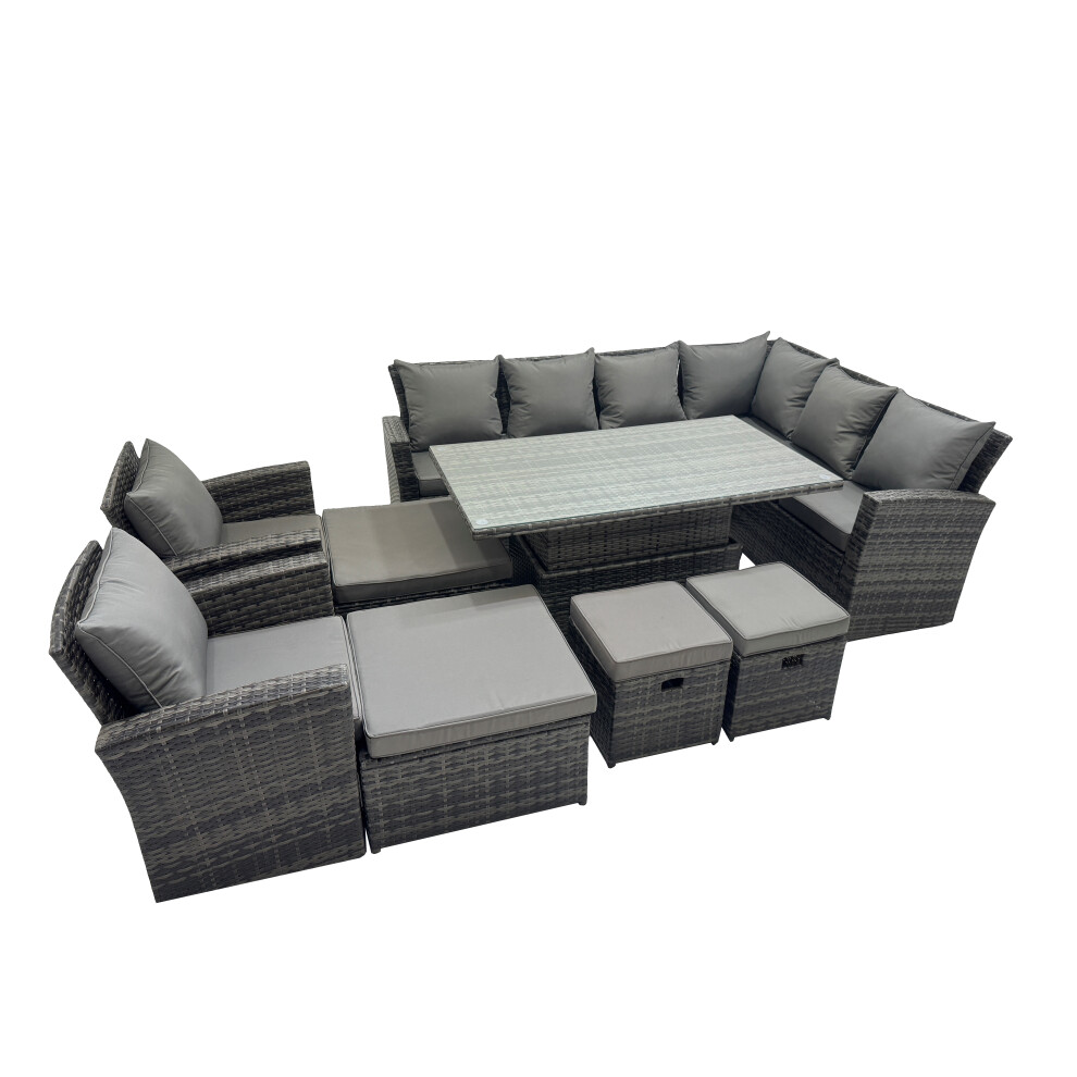 Fimous Dark/Grey 12 Seat Rattan Garden Furniture Corner Sofa Set Outdoor Adjustable Lifting Dining Or Coffee Table Set With 4 Footstools Mixed - Image 2