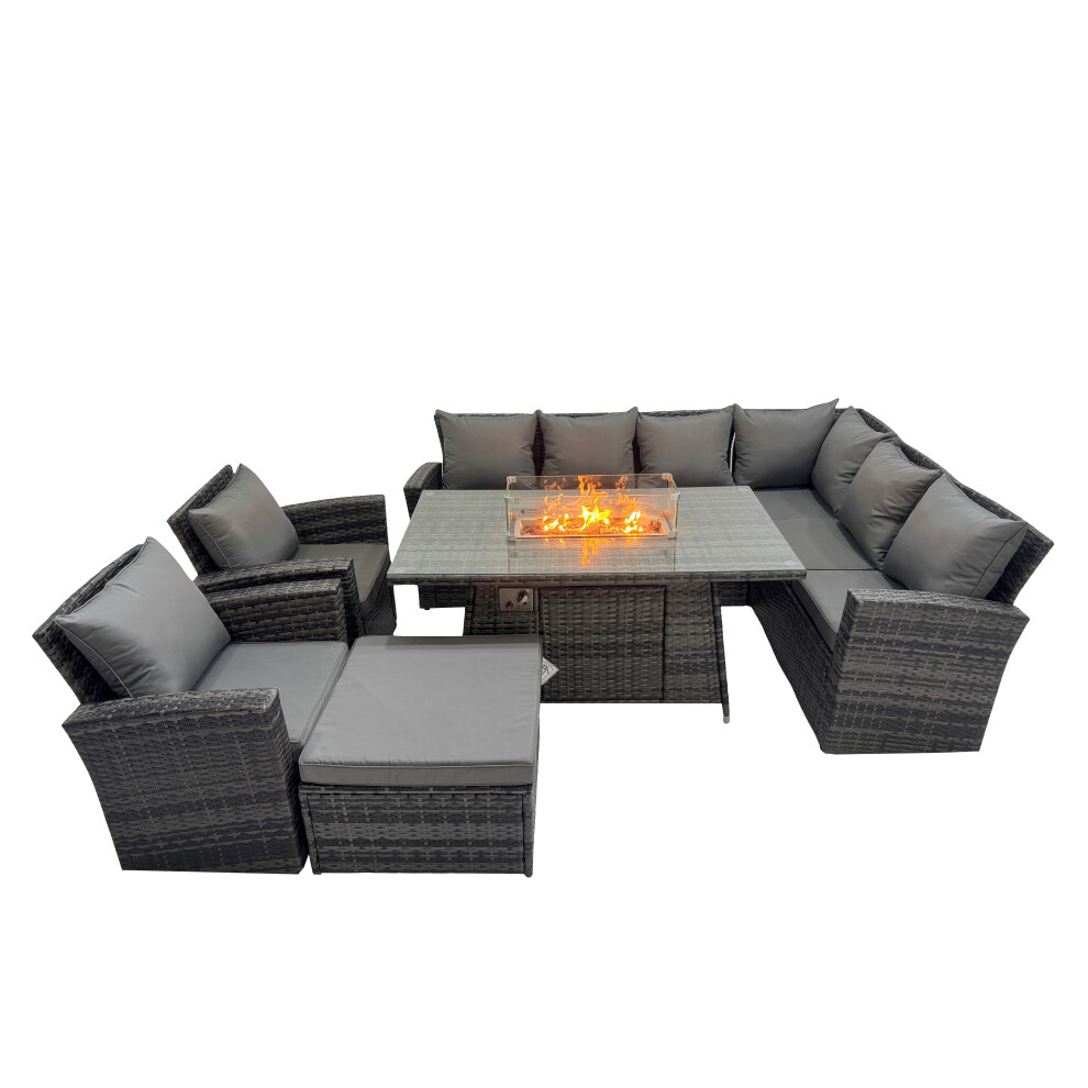 Fimous Rattan Corner Sofa Chair Set Gas Fire Pit Table With Big Footstool