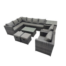 Fimous Outdoor Rattan Garden Furniture Set with 2 Chairs 2 Stools Side Table