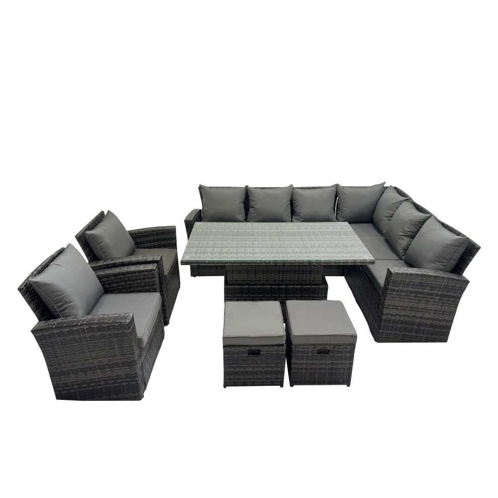 Fimous 10 Seat Rattan Garden Furniture Corner Sofa Set with 2 Small Footstool