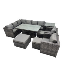 Fimous 11-seater Rattan Garden Furniture Dining Set with 3 Stool Side Table