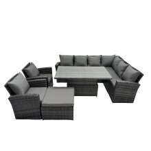 Fimous 9 Seat Rattan Garden Furniture Corner Sofa Set with Big Footstool