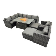 Fimous Rattan Garden Furniture Dining Set 10-seater with 2 Big Stools