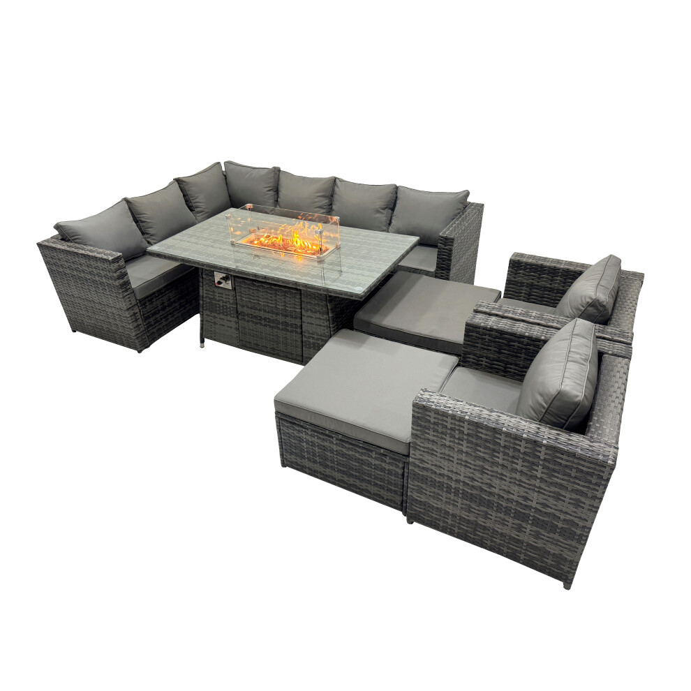 Fimous Rattan Garden Furniture Dining Set 10-Seater With 2 Big Stools