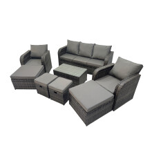 Fimous Outdoor Garden Rattan Furniture Set 9 Seater with 4 Stools