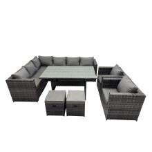 Fimous Outdoor PE Rattan Sofa Set with with 2 Chairs 2 Small Stools