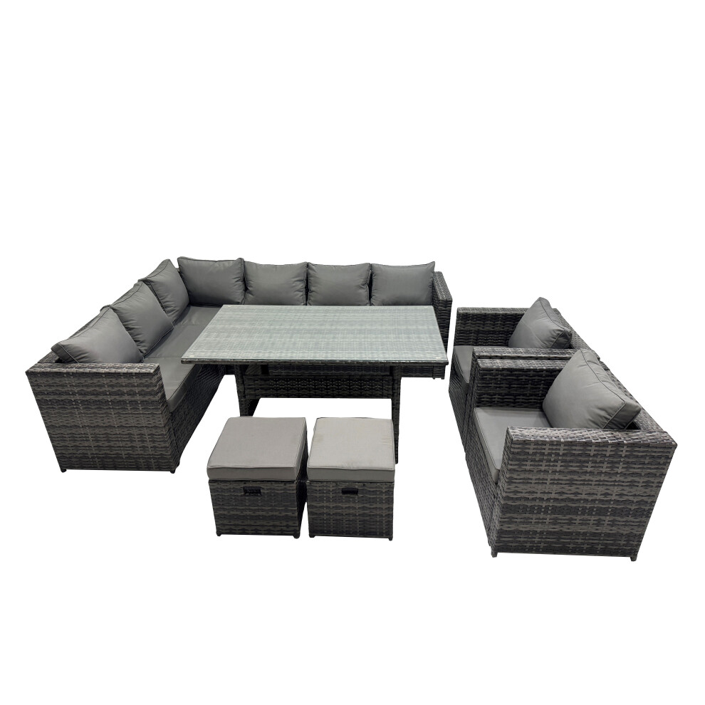 Fimous Dark/Grey Outdoor Pe Rattan Sofa Set With Dining Table Patio Garden Furniture Sets With 2 Chairs 2 Small Stools Mixed - Image 2