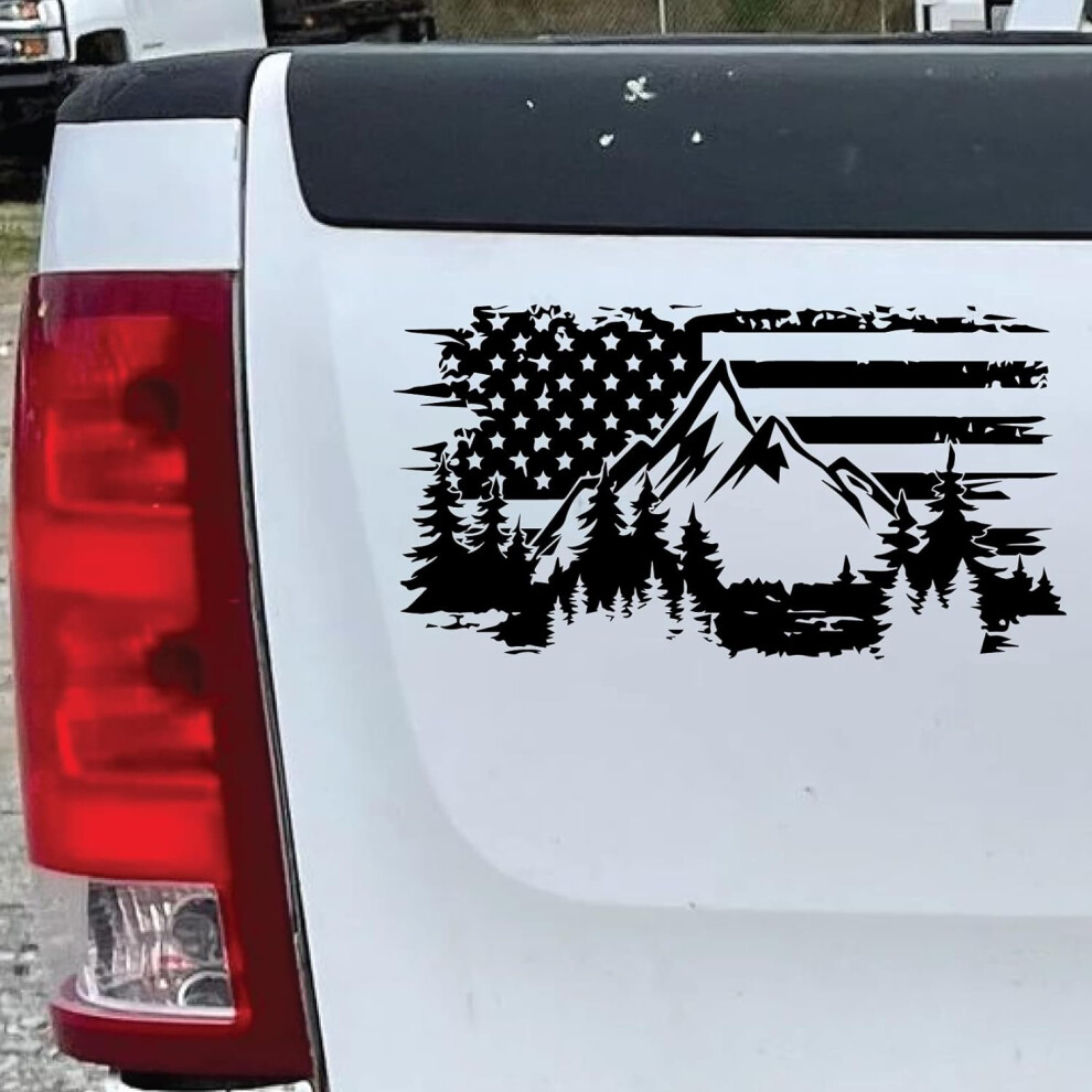 Road Rage Premium Vehicle Decals - Patriotic American Flag And Mountains Sticker - Car, Truck, Computer, Wall - Or White/Black 749764117721