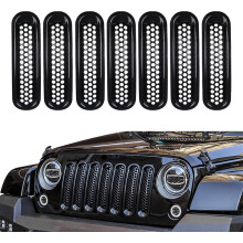 7PCS Car Grill Inserts, Black Front Mesh Grille Cover Guard Clip, Clip-on Grille Front Mesh Grille Inserts Fit for 2007-2017 Jeep Wrangler JK JKU