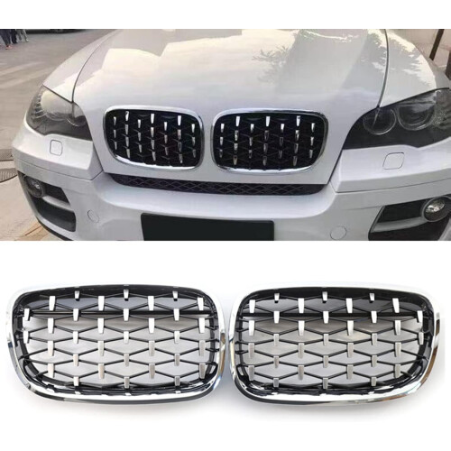 E70 Grille, ABS Diamond Replacement Front Kidney Grill for X5 Series E70 X6 Series E71 Silver