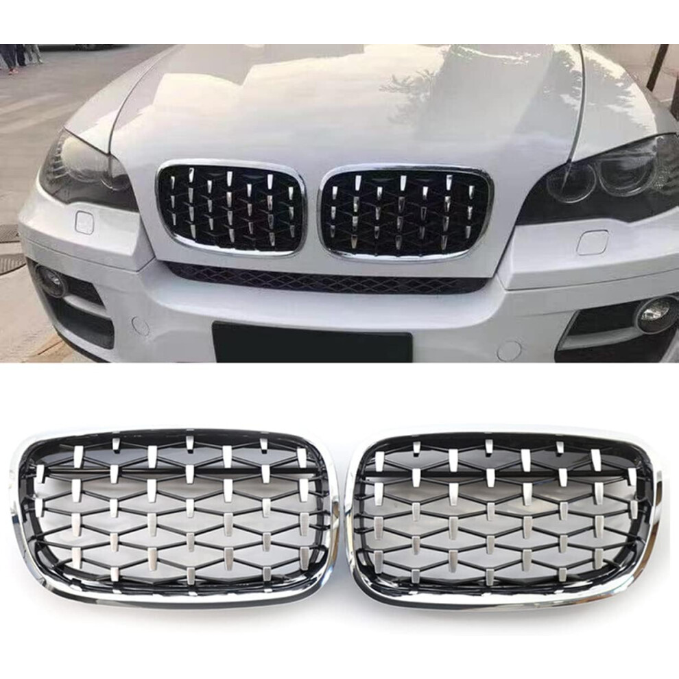 E70 Grille, Abs Diamond Replacement Front Kidney Grill For X5 Series E70 X6 Series E71 Silver 749764118148
