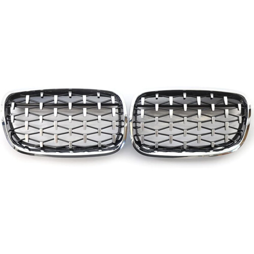 E70 Grille, ABS Diamond Replacement Front Kidney Grill for X5 Series E70 X6 Series E71 Silver 1