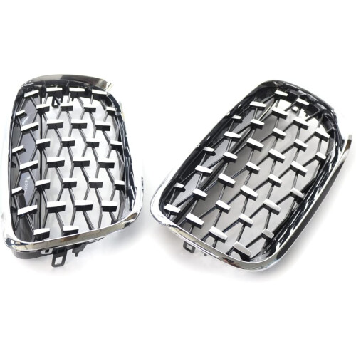 E70 Grille, ABS Diamond Replacement Front Kidney Grill for X5 Series E70 X6 Series E71 Silver 2