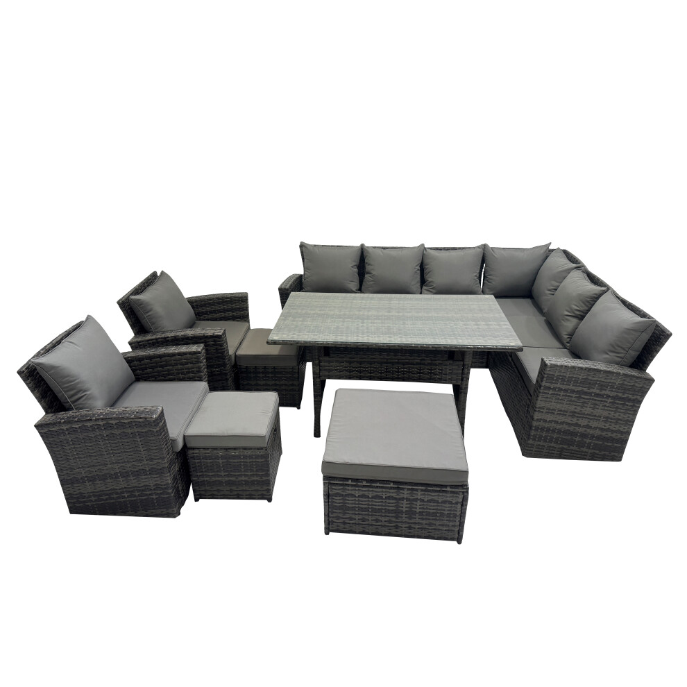 Fimous 11 Seater Patio Dining Corner Sofa Sets with Chair Dark Grey Mixed