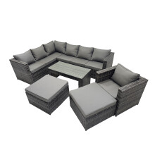 Fimous 6 Pieces Garden Furniture Corner Sofa Set & 2 Big Footstools
