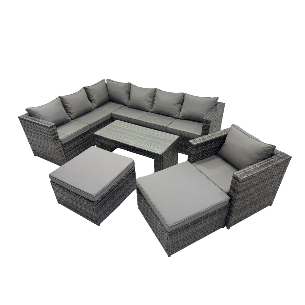 Fimous 6 Pieces Garden Furniture Corner Sofa Set & 2 Big Footstools