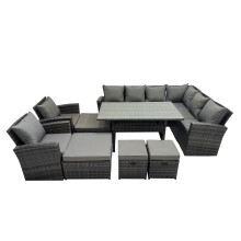 Fimous 12 Seater Patio Dining Corner Sofa Sets with Chair Dark Grey Mixed