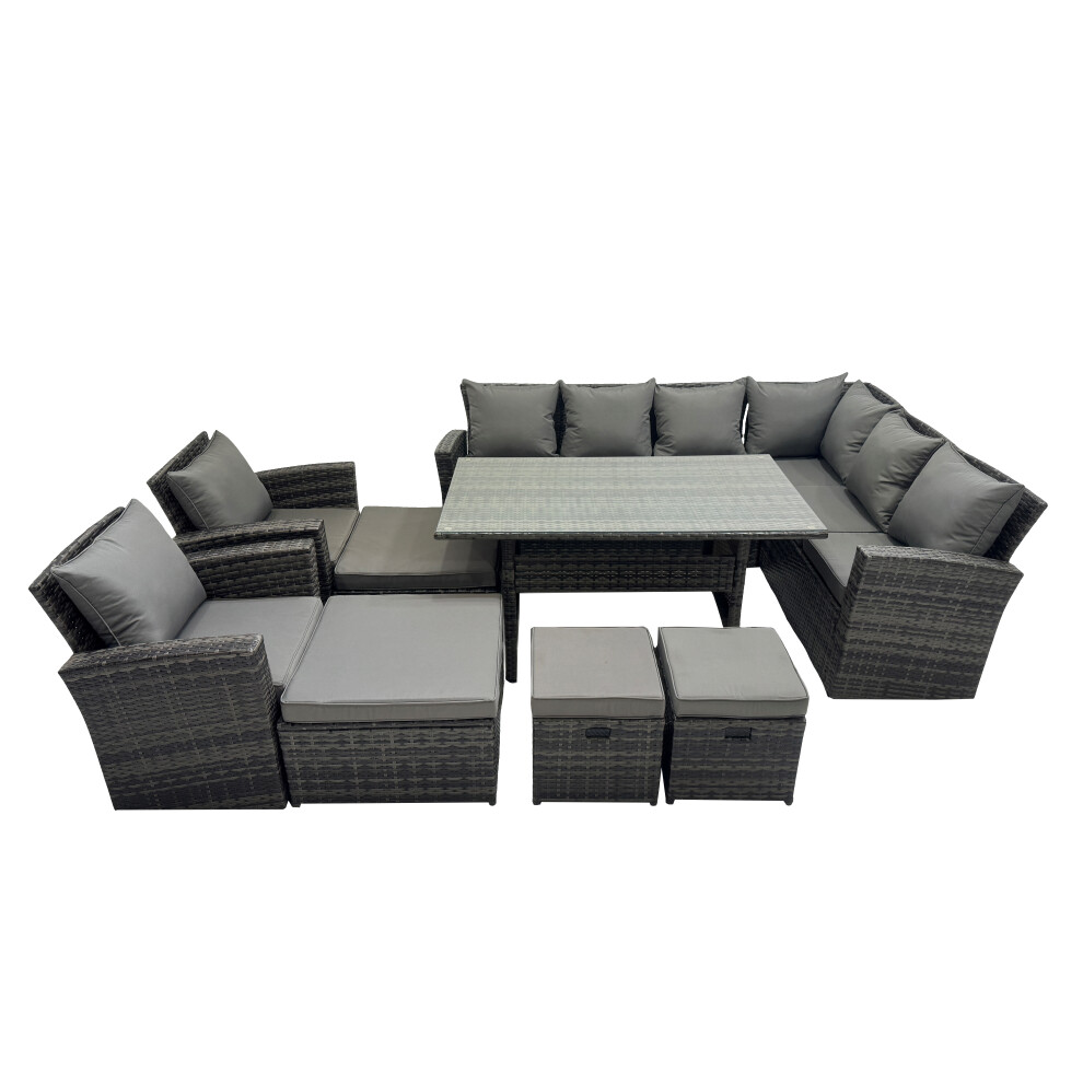 Fimous Unisex Dark Grey Seater Patio Dining Corner Sofa Sets With Chair Mixed Size 12 - Image 2