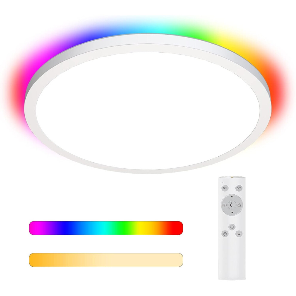 LED Ceiling Light Dimmable, Ã295mm 18W 1600lm Bathroom Lighting with Remote Control, Waterproof, 144W Equivalent, RGB Colour Changing Ceiling Light-image-OPC-PHRGYJP-NEW
