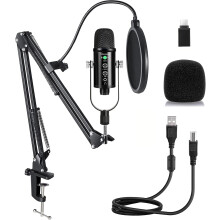 USB-microfoonset, pc-condensatormicrofoon voor streaming, podcasts, gaming, YouTube-video's, muziekopnames en spraakweergave.