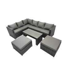 Fimous 5 Pieces Garden Furniture Corner Sofa Set & 2 Big Footstools