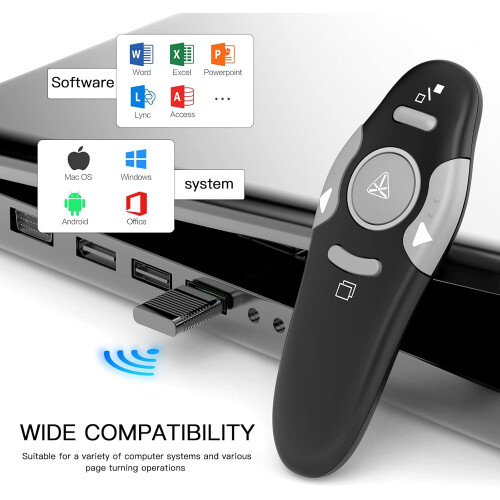 Presentation Clicker Wireless Presenter Remote, RF 2.4GHz USB Powerpoint Clicker for Keynote/PPT/Mac/PC, Light Pointer for Presentions Remote 2