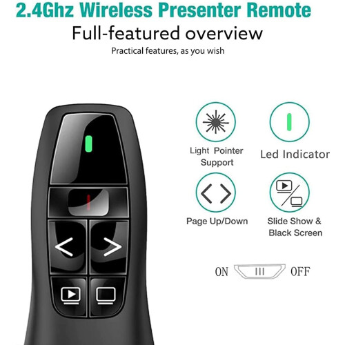 Presentation Clicker Pointer, 328FT Wireless Presenter Remote PPT PowerPoint Clicker, 2.4GHz Presentation Pointer Slide Advancer for Mac, Laptop 2