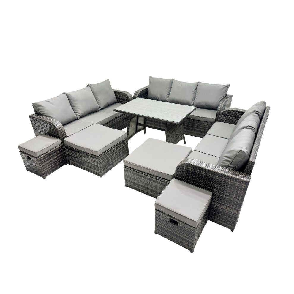Fimous Garden Rattan Furniture Set 13 Seater With 3 Seater Sofa 4 Stools