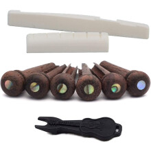 Set van beenbrugzadel en topkam voor akoestische gitaar en 6 stuks palissander brugpinnen met pinverwijderaar voor 6-snarige akoestische gitaar