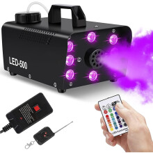 Fog Machine, 500W Smoke Machine with 16 Color Controllable Lights Effect, Automatic Fog Machine Outdoor with Wireless and Wired Remote Control