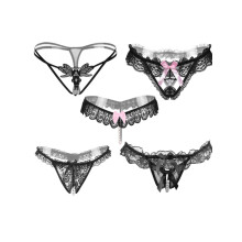 [5 pack] Women's Sexy Lace Thongs & G-strings - Sheer & Skimpy Black Lace Trim Panties for Intimate Moments and Comfortable Wear