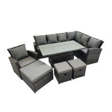 Fimous 10 Seat Rattan Garden Furniture Corner Sofa Set with 3 Footstools