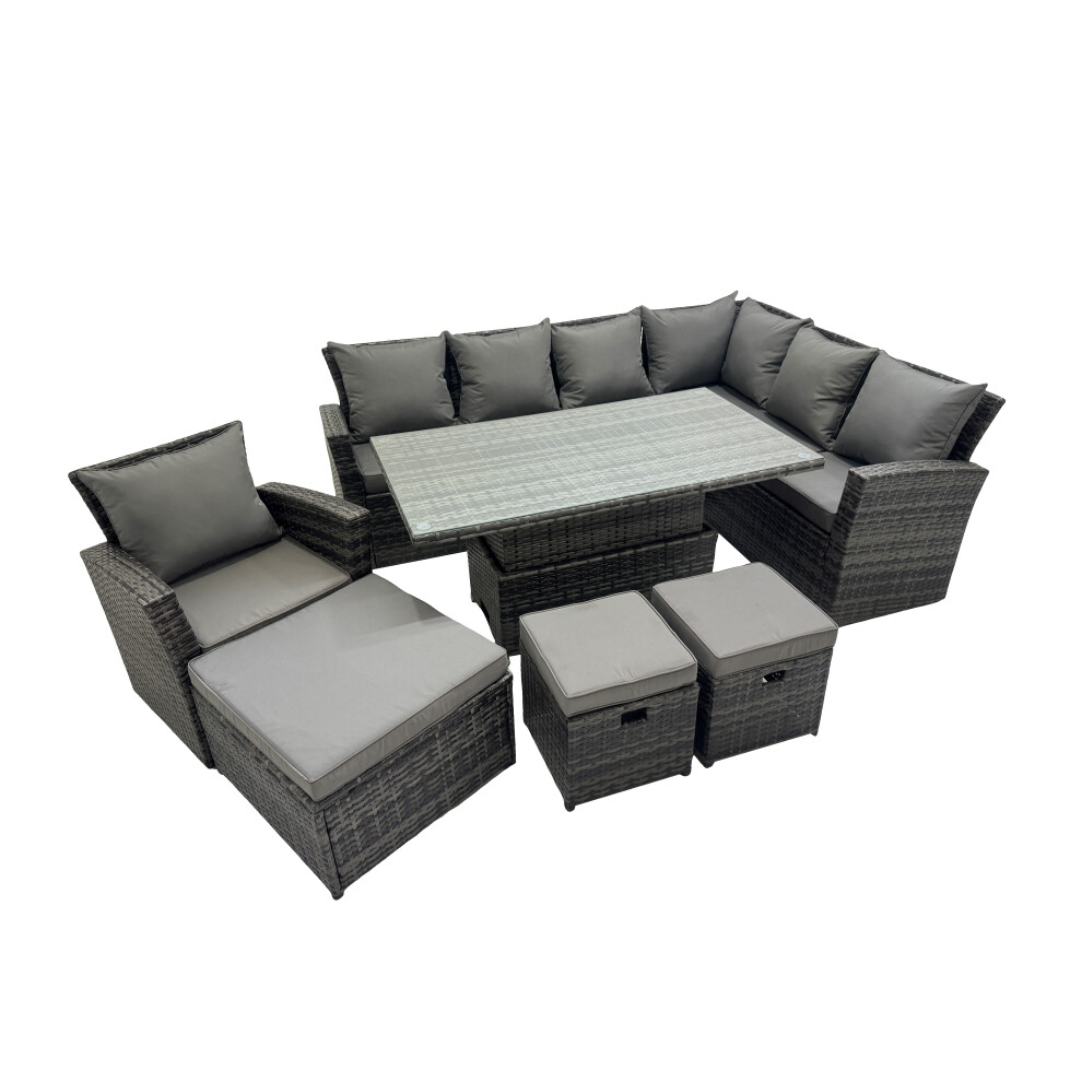 B&Q - 10 Seat Rattan Garden Furniture Corner Sofa Set Outdoor Adjustable Lifting Dining Or Coffee Table Set With 3 Footstools - Image 2